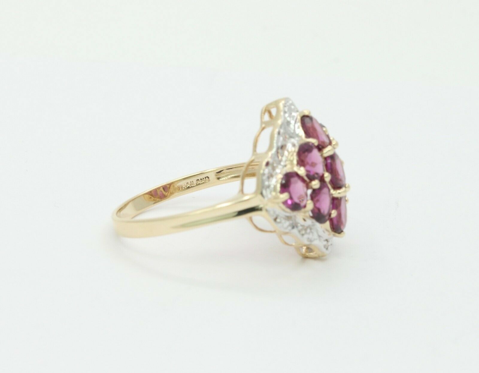 Vintage 10K Yellow Gold Diamond Amethyst Cluster Ring