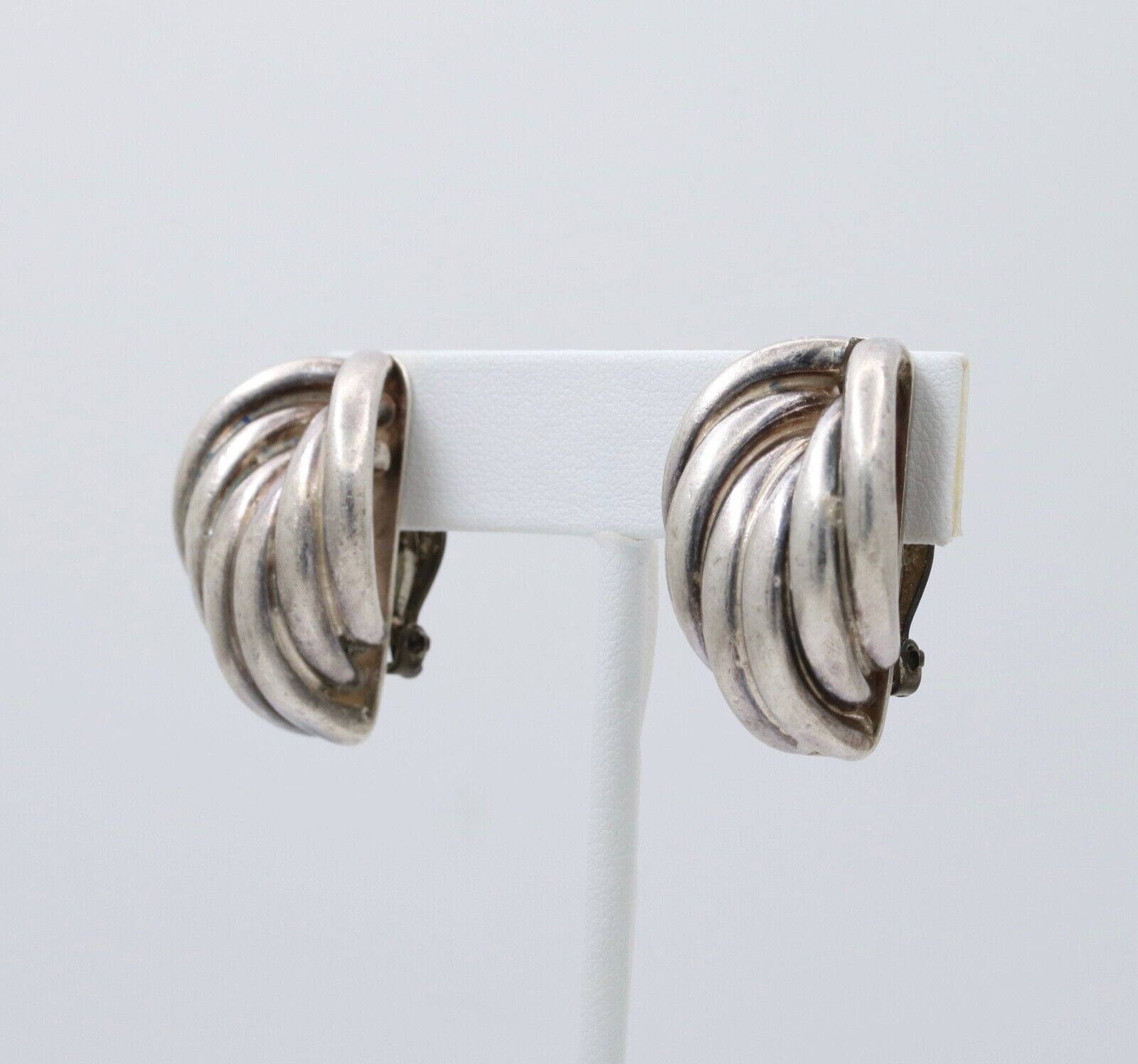 Vintage Mexico Sterling Silver Geometric Large Clip On Earrings
