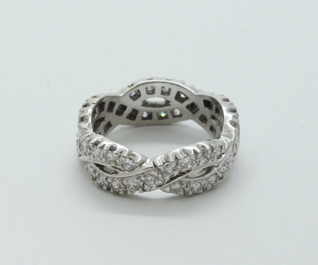 Vintage Ladies Diamonds Platinum Rope Twist Wedding Band Ring