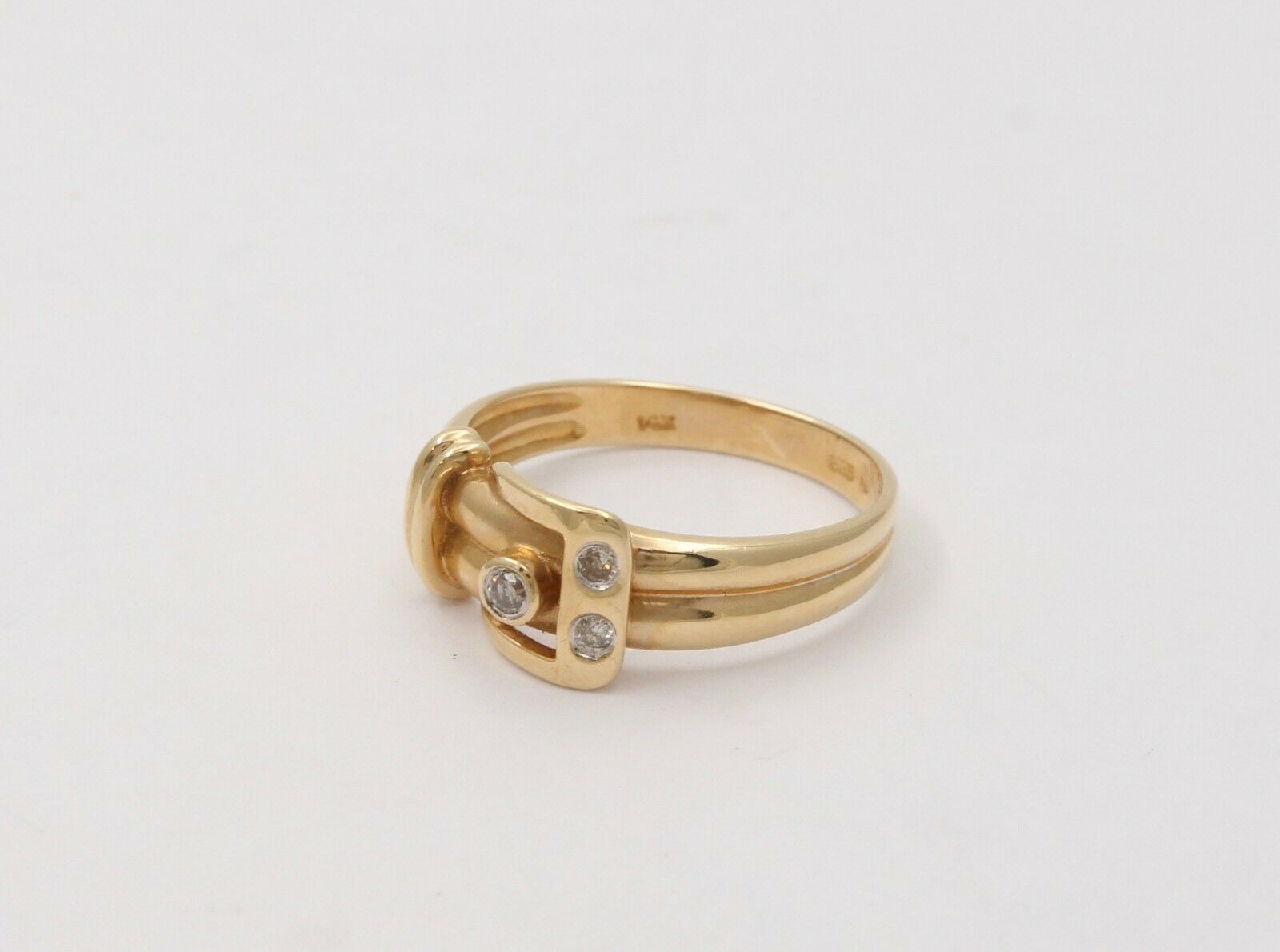 Vintage Estate Belt Buckle Diamond 14K Yellow Gold Ring Band, Stacking Ring.