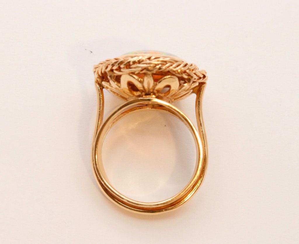 Vintage Natural Opal 14K Yellow Gold Rope Twist Ring