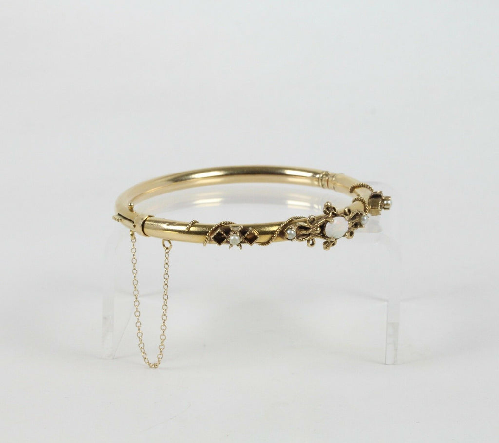 Victorian 14K Yellow Gold Opal Bangle
