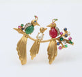 Birds of Paradise Emeralds Rubies Diamonds 18K YG Brooch