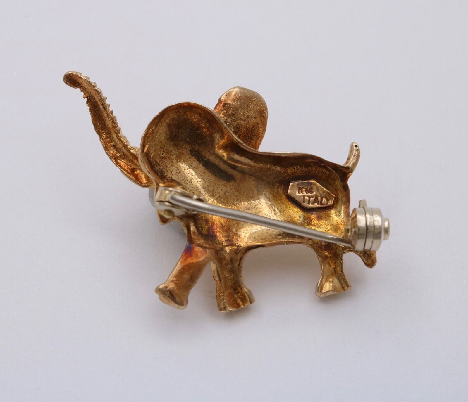 Vintage Dumbo Elephant Enamel 14K Yellow Gold Brooch Pin
