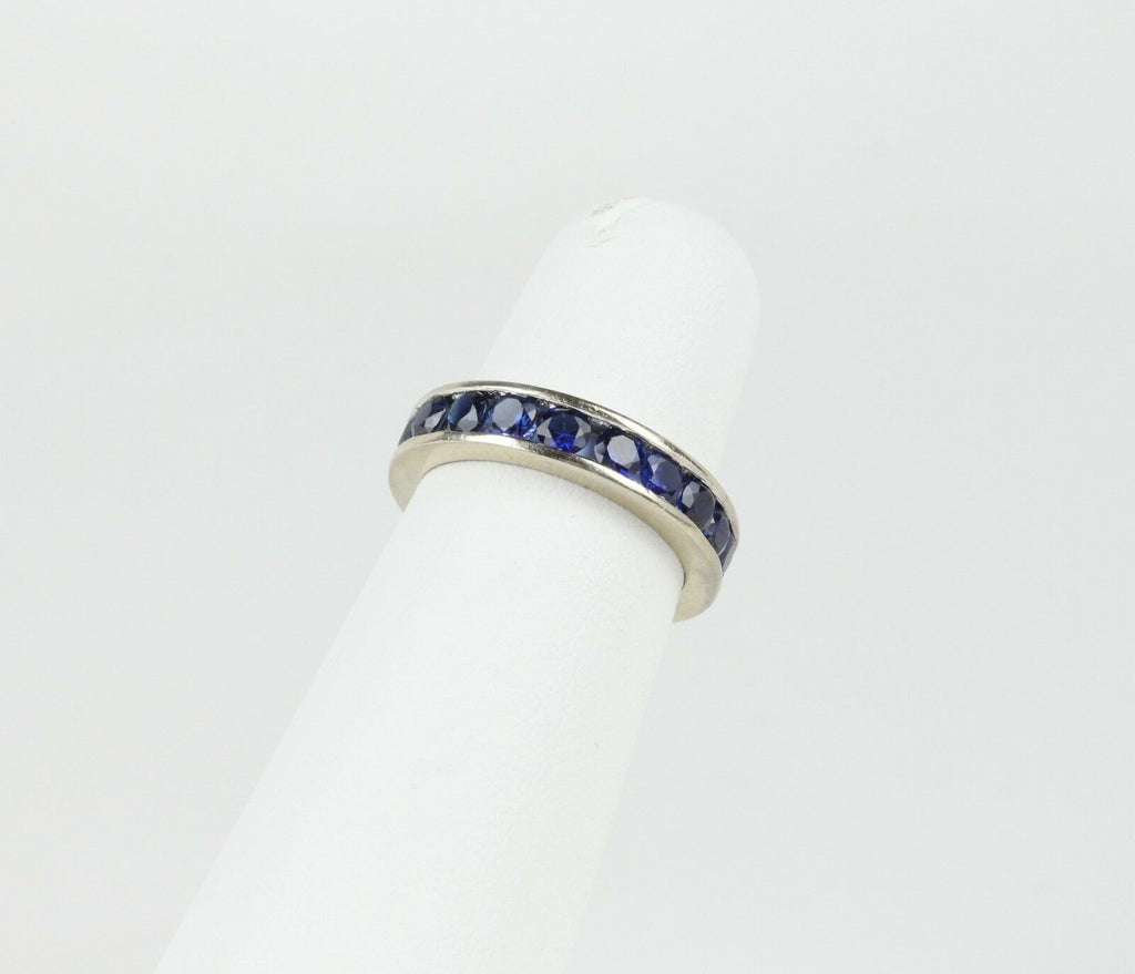 Beautiful Vintage Ladies Eternity Ring Blue Sapphires 14K White Gold