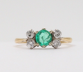 Vintage 18K Yellow Gold Emerald and Diamond Ring, Stacking Ring