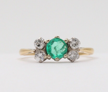 Load image into Gallery viewer, Vintage 18K Yellow Gold Emerald and Diamond Ring, Stacking Ring
