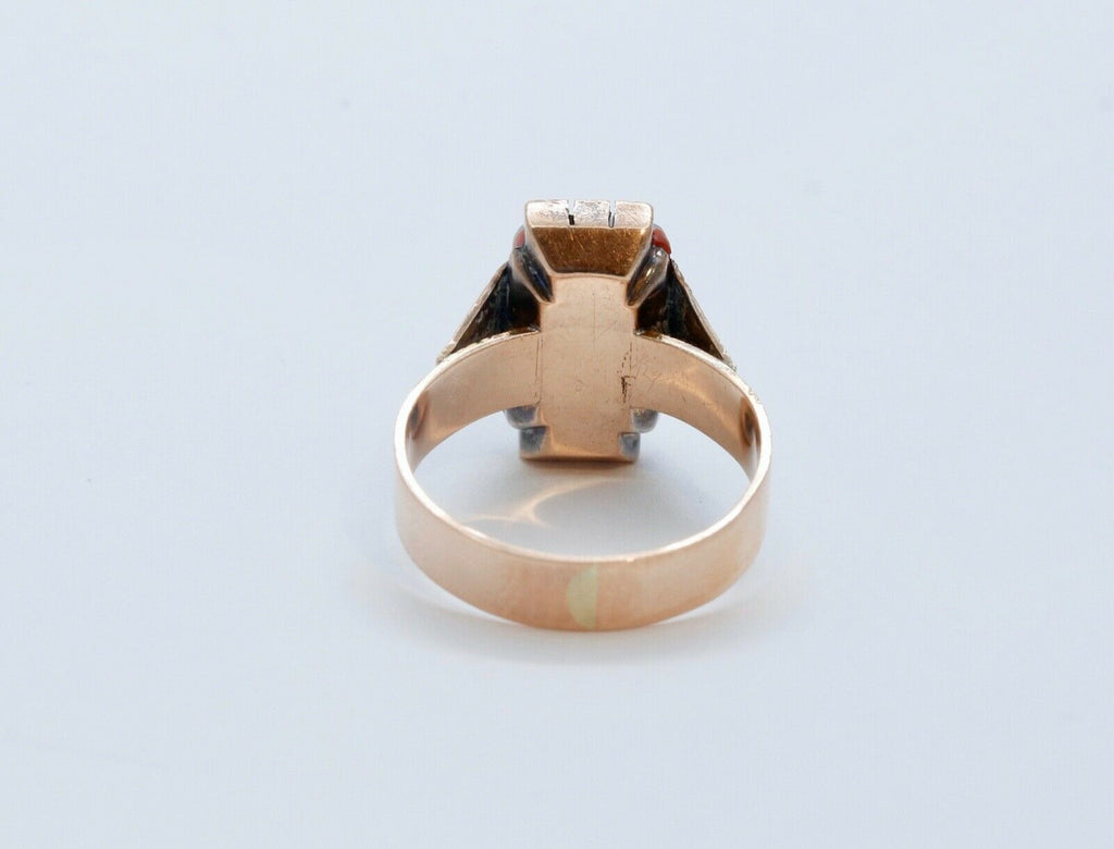 Victorian Ladies Carved Agate Cameo Seed Pearls 14K Rose Gold Ring