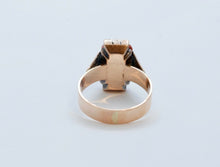 Load image into Gallery viewer, Victorian Ladies Carved Agate Cameo Seed Pearls 14K Rose Gold Ring
