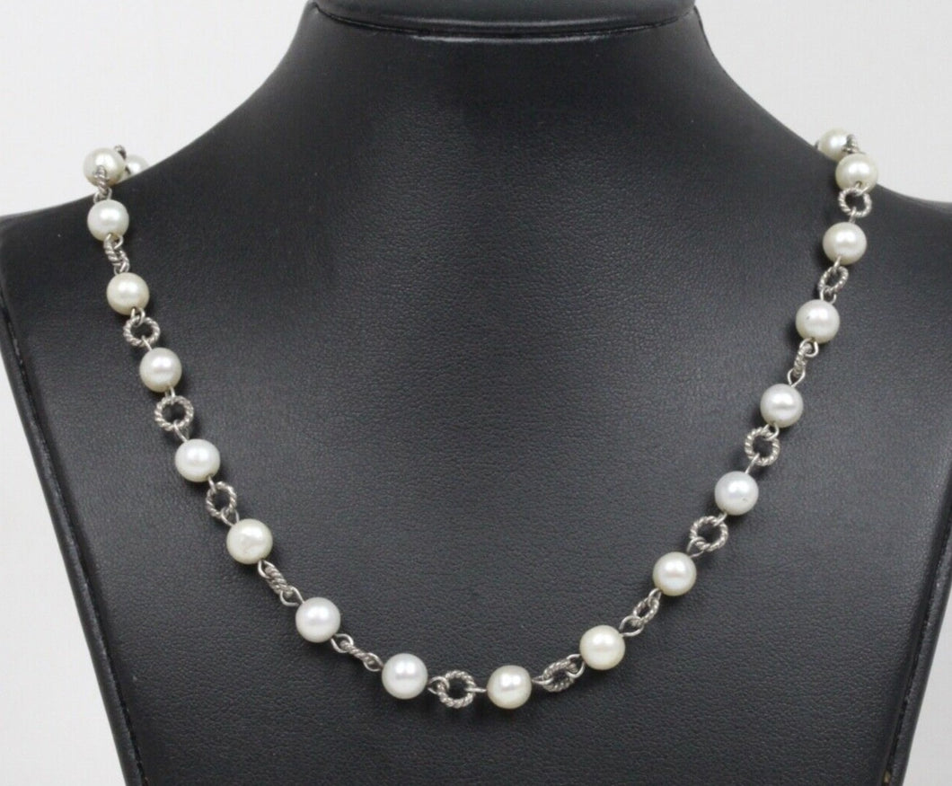 Vintage Pearl Beaded 925 Sterling Silver Necklace