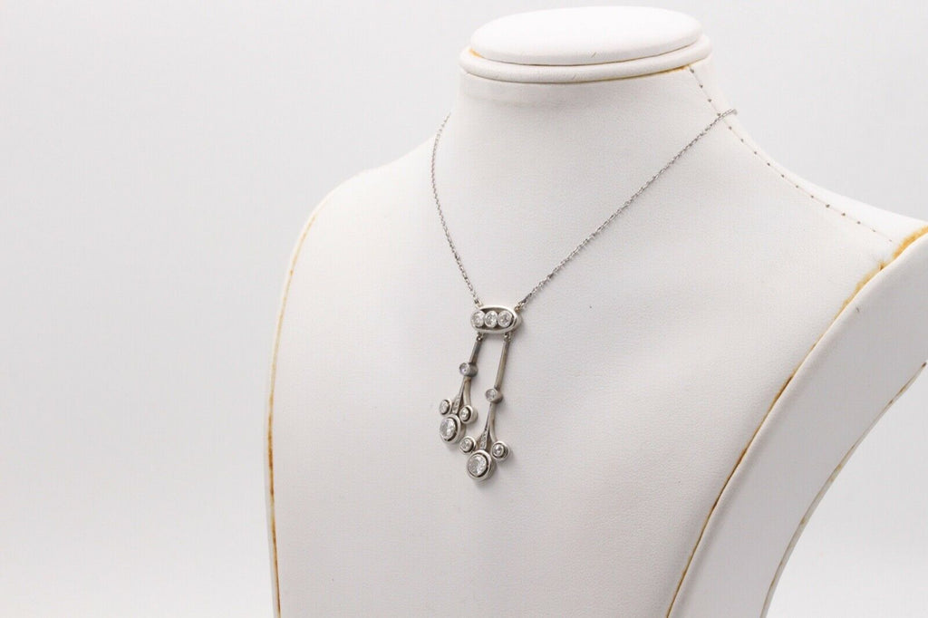 Art Deco Old Mine Diamonds Platinum Pendant and Chain