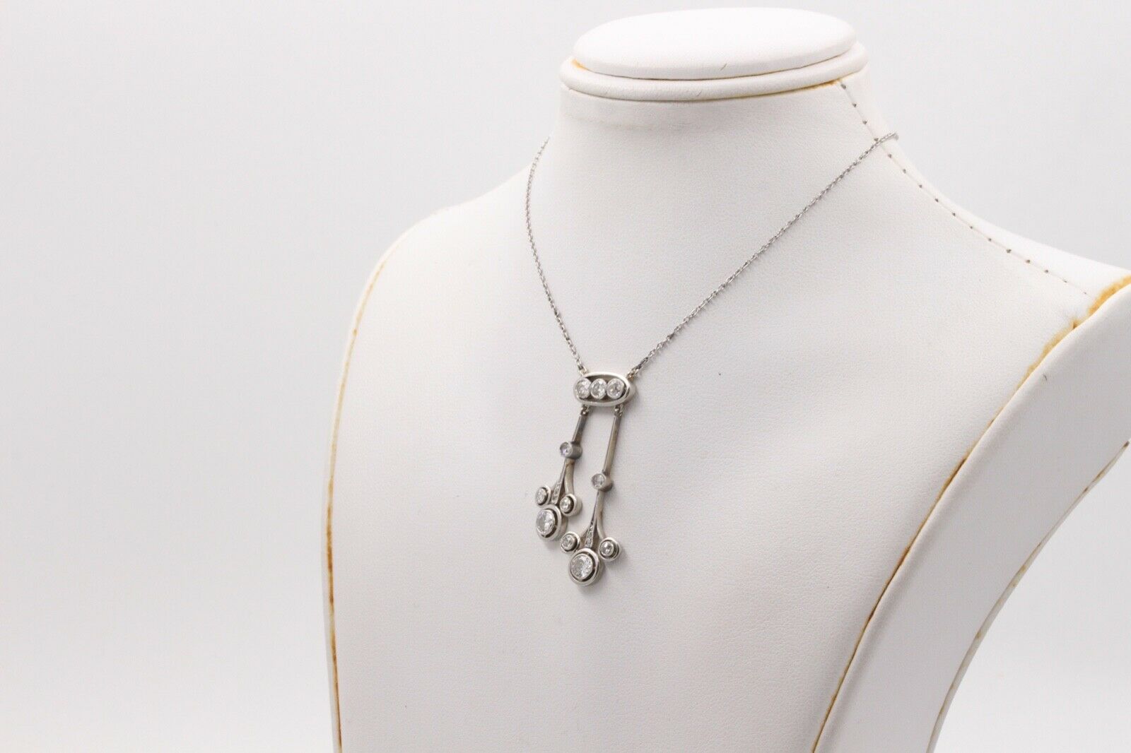 Art Deco Old Mine Diamonds Platinum Pendant and Chain