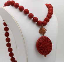 Load image into Gallery viewer, Vintage Red Cinnabar Chanterelle Necklace Pendant
