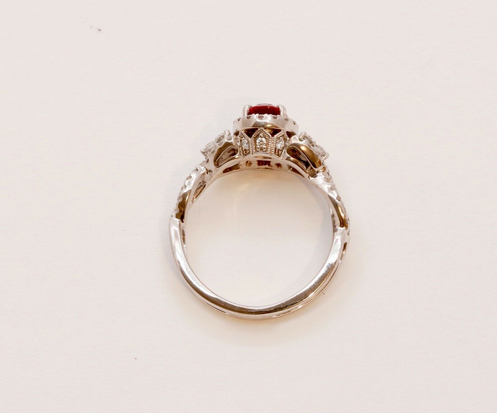 Elegant Crossover Ruby Diamonds Engagement Ring