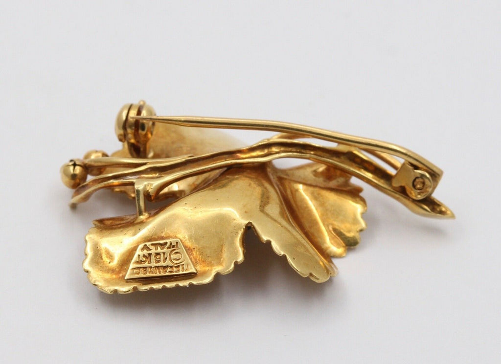 Tiffany and Co. Vintage 14K Yellow Gold Sapphires Leaf Brooch Pin