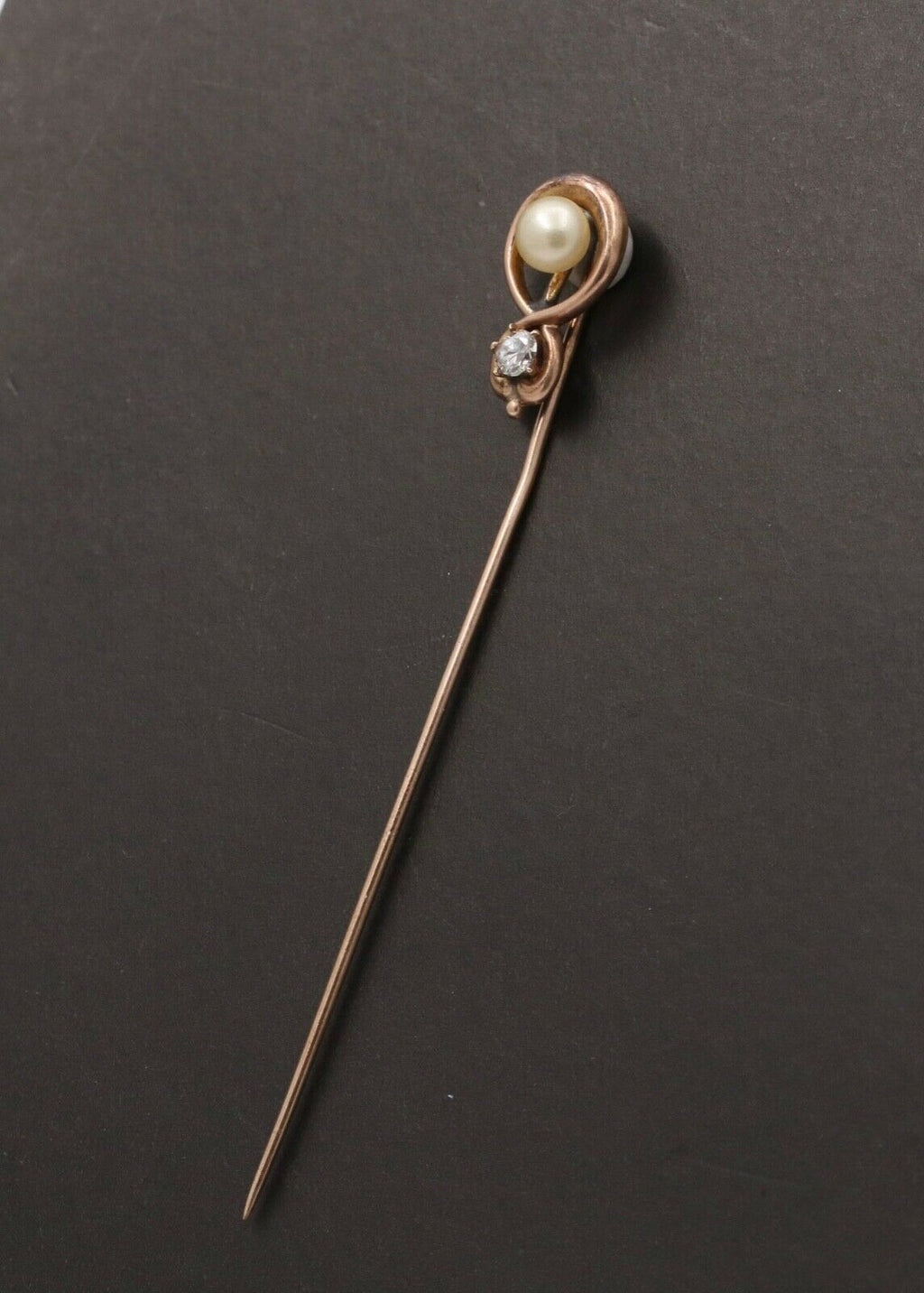 Victorian Diamond Pearl 14K Yellow Gold Stick Pin