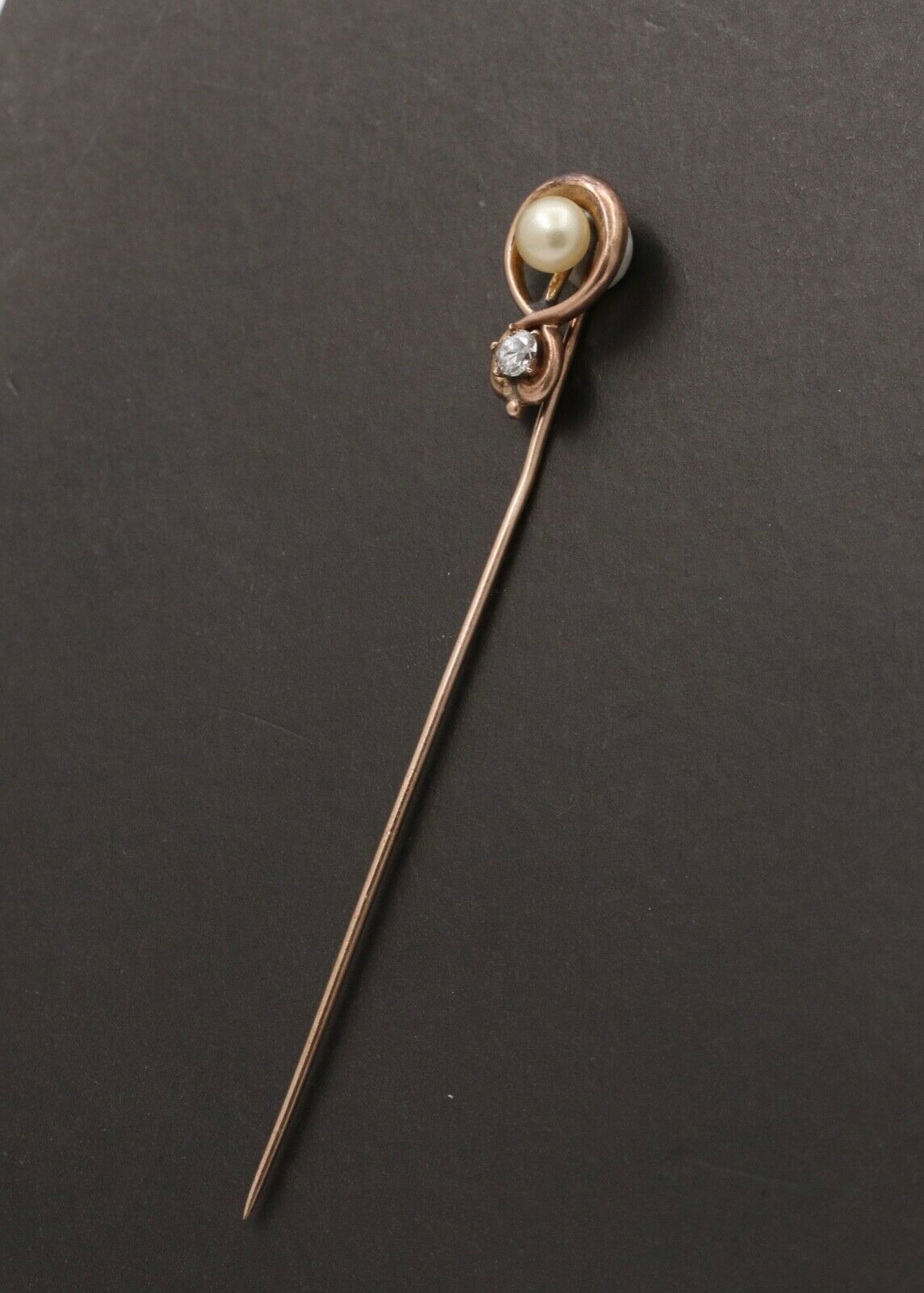 Victorian Diamond Pearl 14K Yellow Gold Stick Pin