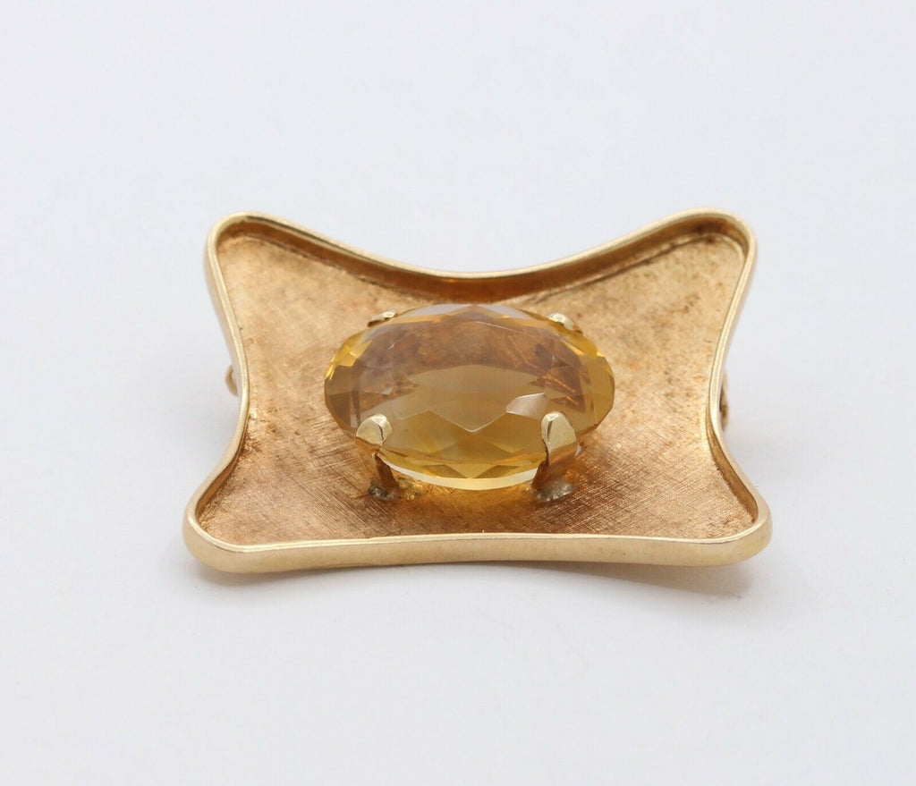 Vintage Heavy 18K Yellow Gold 20+ Carat Citrine Brooch