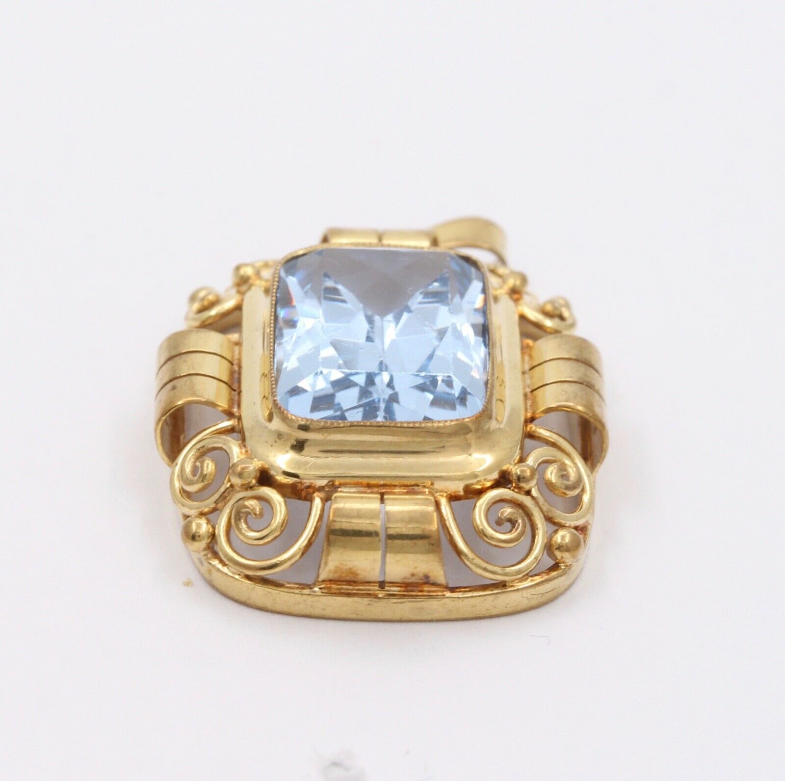 Mid Century Emerald Cut Topaz 9K Yellow Gold Pendant