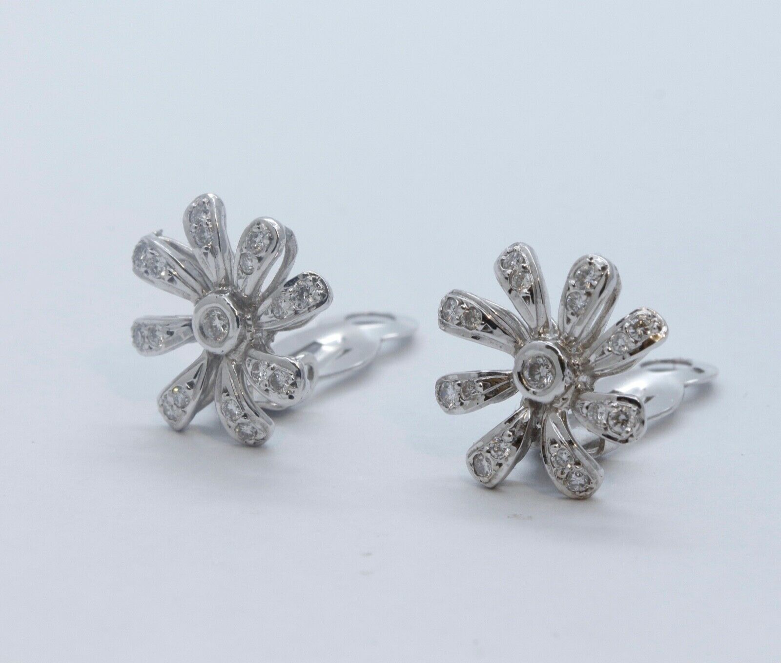 Vintage Flower Diamonds 14K White Gold Earrings