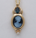 Vintage 14K Yellow Gold Black Cameo and Sapphire Pendant