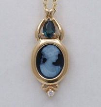 Load image into Gallery viewer, Vintage 14K Yellow Gold Black Cameo and Sapphire Pendant
