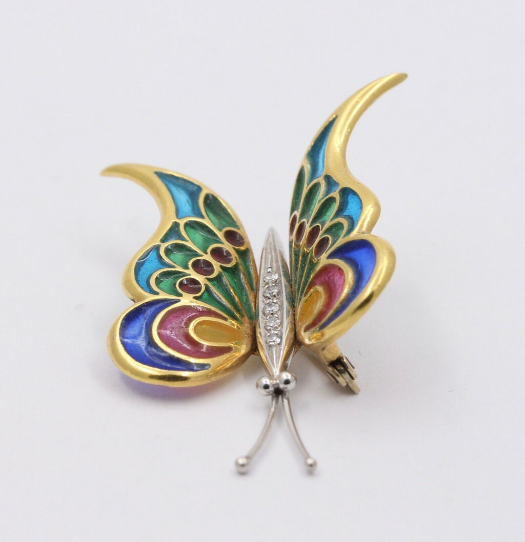 Vintage Plaque A Jour 18K Yellow White Gold Butterfly Brooch