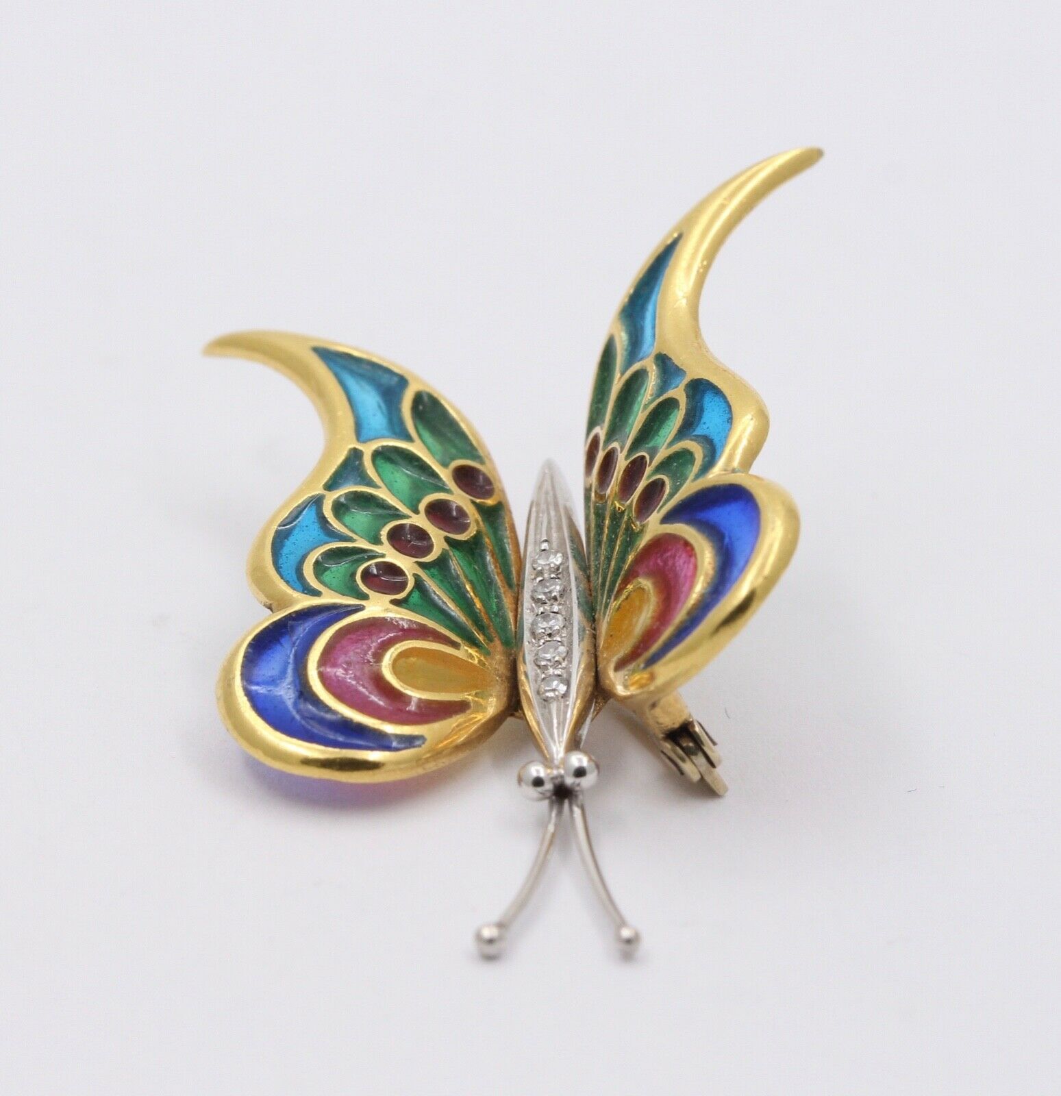 Vintage Plaque A Jour 18K Yellow White Gold Butterfly Brooch