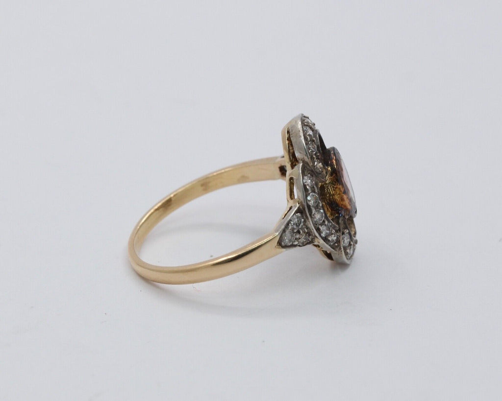 Antique 14K/10K Yellow & White Gold Pink Tourmaline Diamond Ring