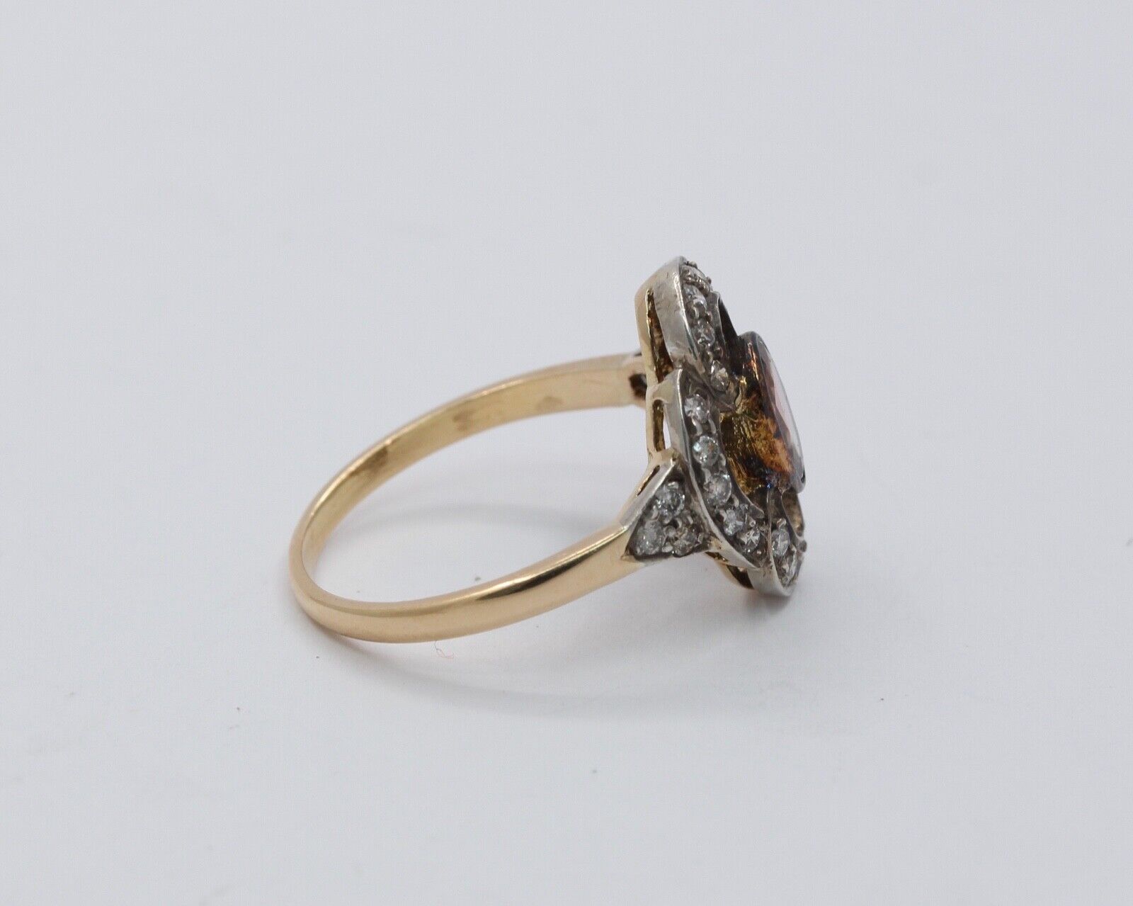Antique 14K/10K Yellow & White Gold Pink Tourmaline Diamond Ring