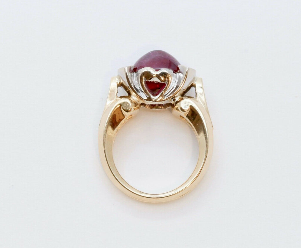 Beautiful Ladies Cabochon Ruby Diamonds Yellow White Gold Ring