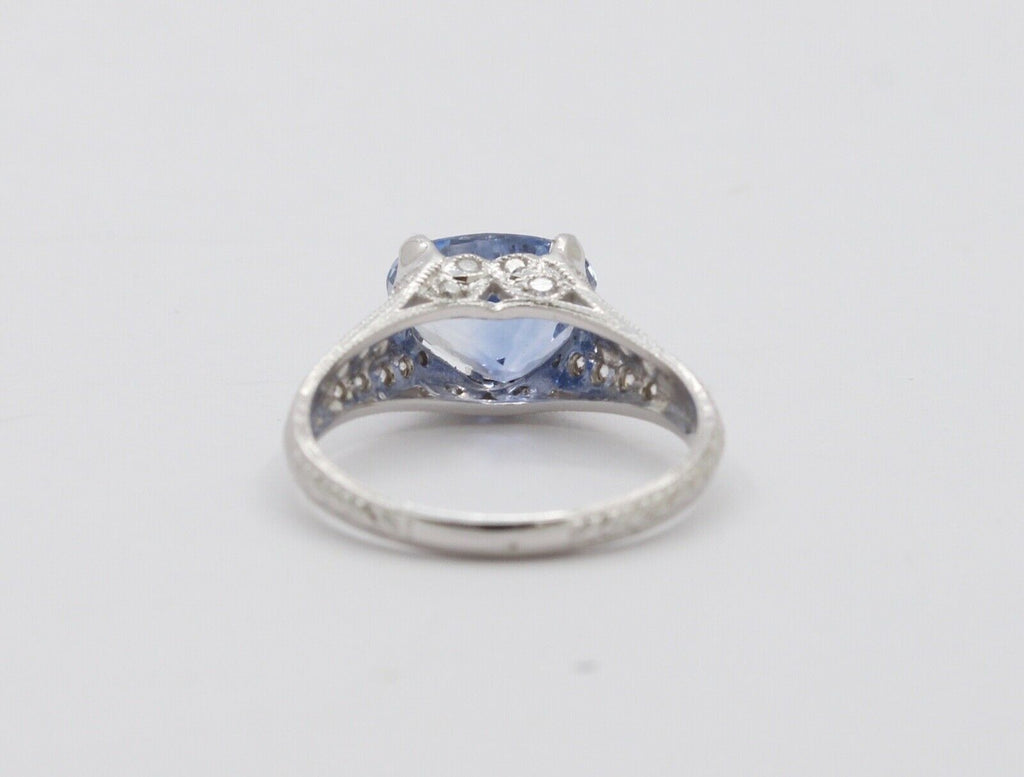Uniquely Shaped Blue Sapphire and Diamonds 18K White Gold Ring