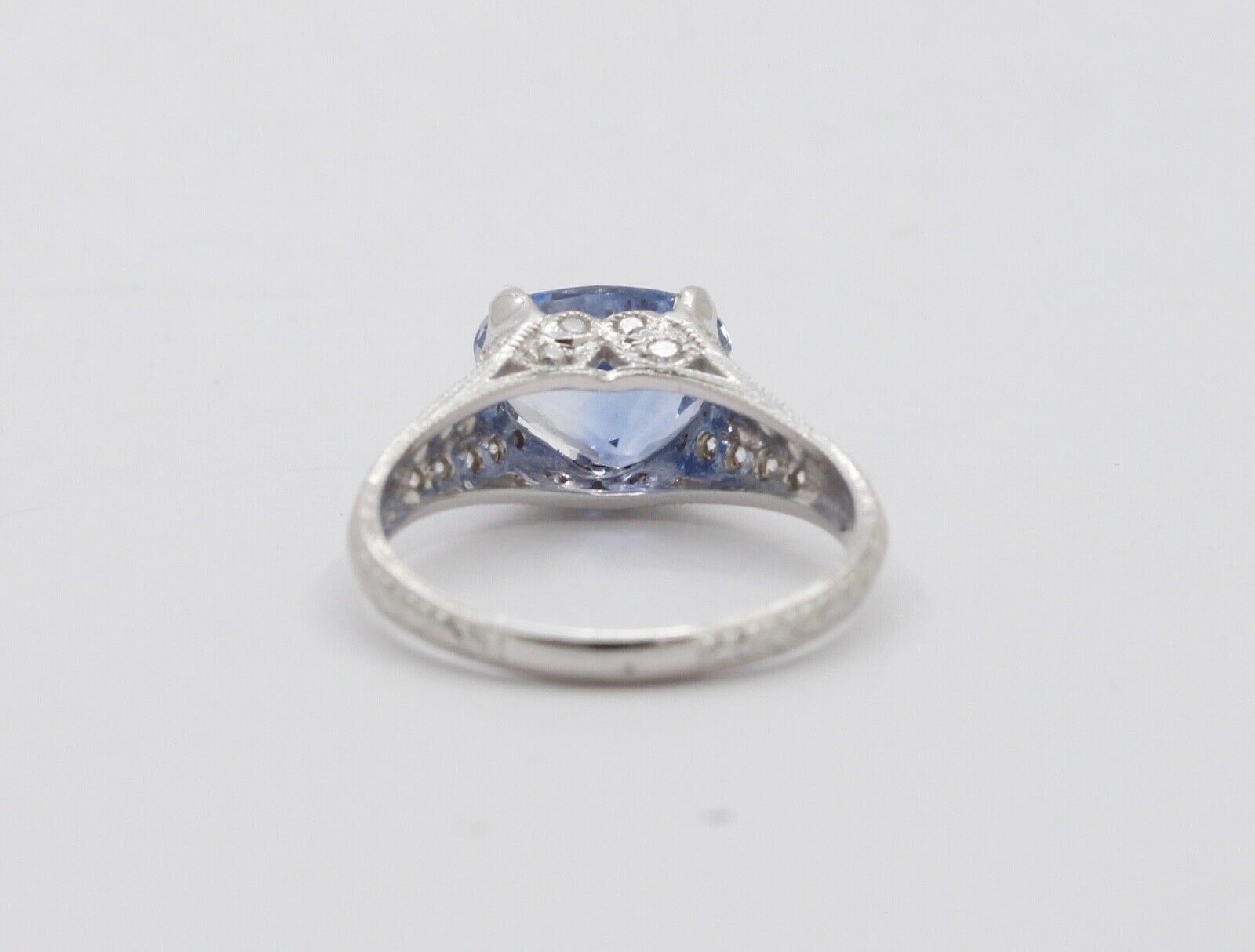 Uniquely Shaped Blue Sapphire and Diamonds 18K White Gold Ring