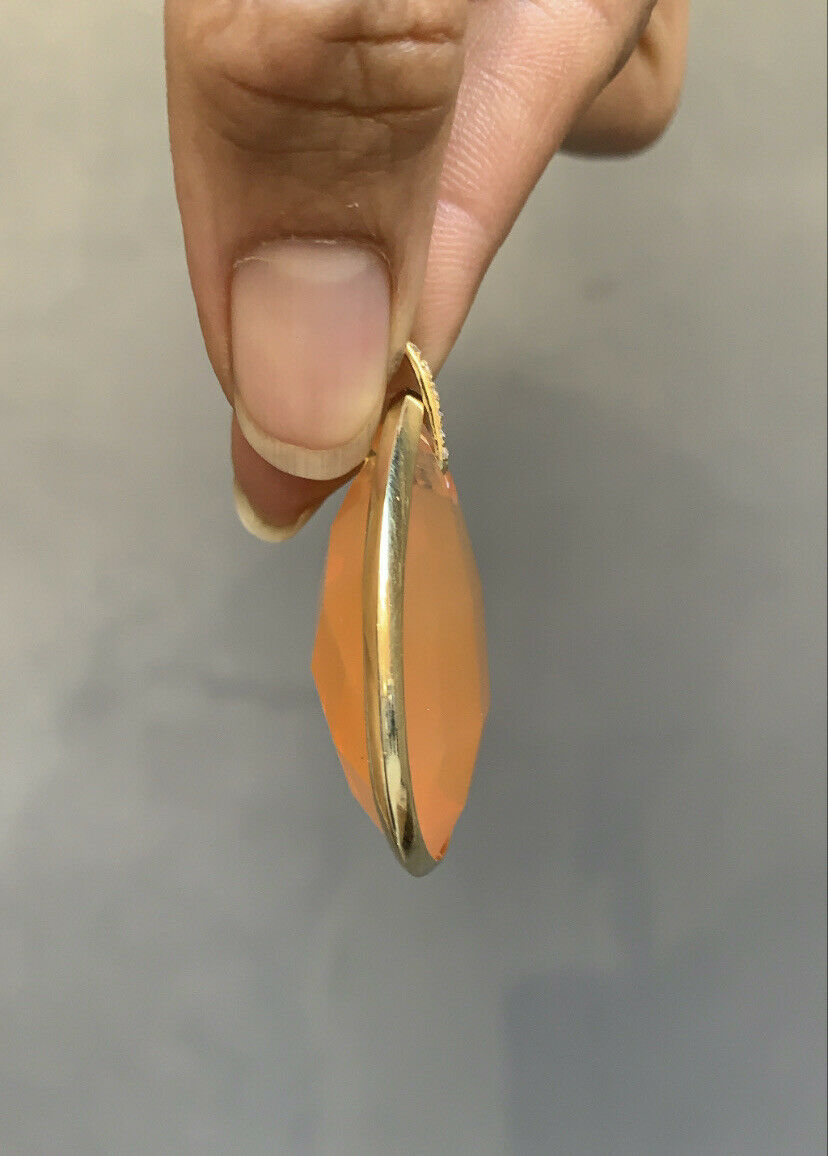 Large Checkerboard Cut Approx 50 Carats Fire Opal Diamond Pendant, Necklace.