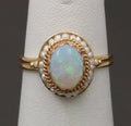 Vintage 14K Yellow Gold Opal Pearl Halo Ring, Statement Ring.