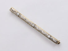 Load image into Gallery viewer, Art Deco 14K White Yellow Gold Diamonds Bar Brooch Pin
