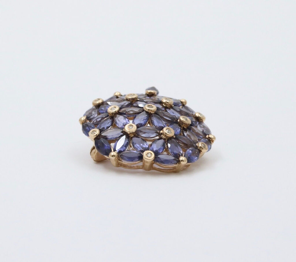 Vintage Tanzanite Diamonds 10K Yellow Gold  Hydrangea Pendant Brooch Pin