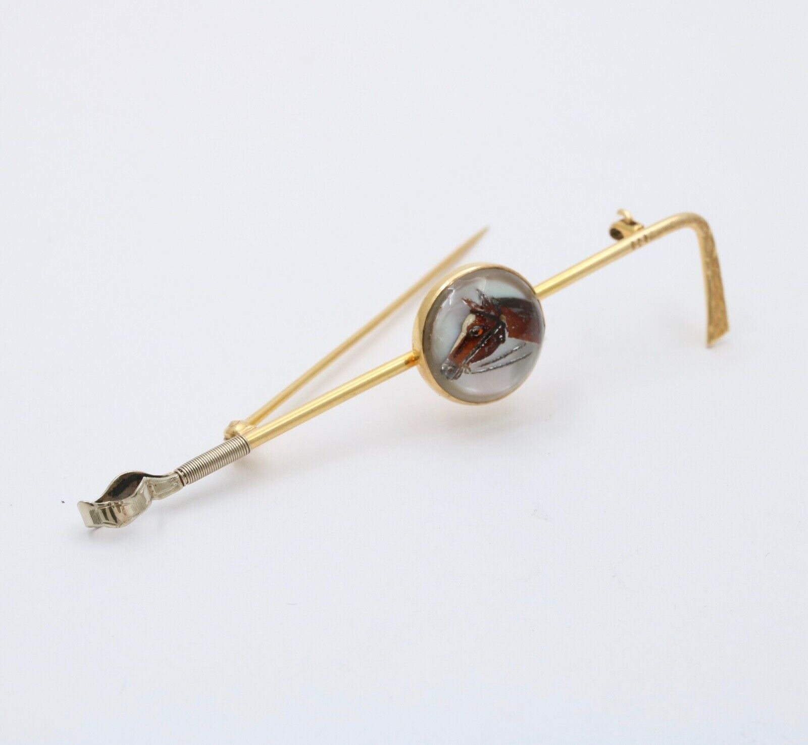 Antique Essex Crystal 14K Yellow Gold Horse Bar Pin. Hat Lapel