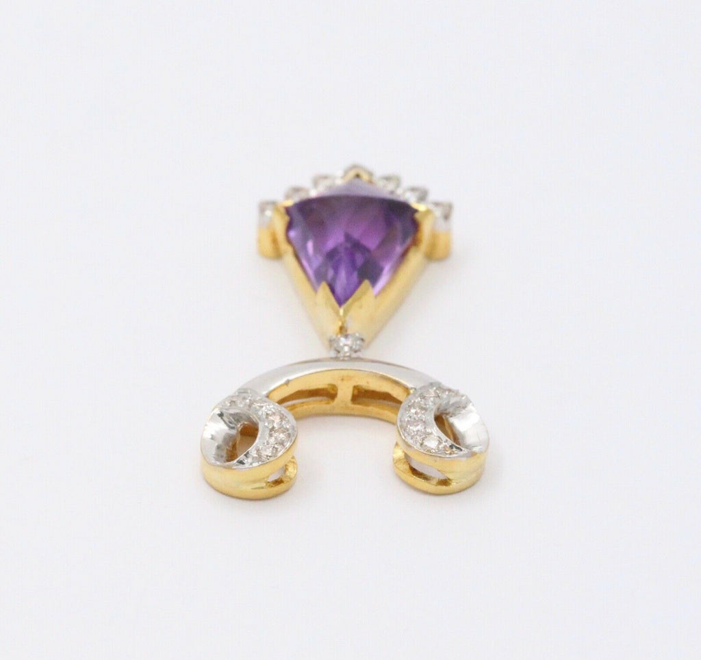 Vintage Geometric Amethyst Diamonds 18K Yellow Gold Platinum Pendant