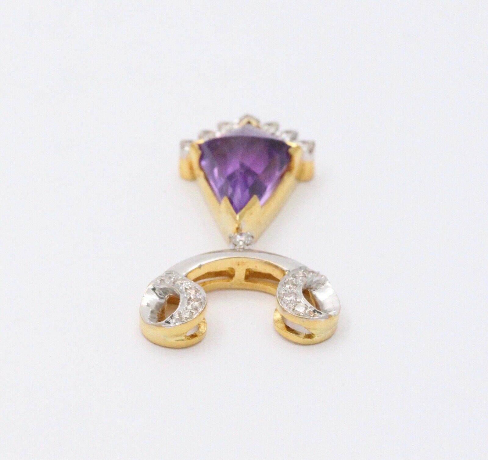 Vintage Geometric Amethyst Diamonds 18K Yellow Gold Platinum Pendant