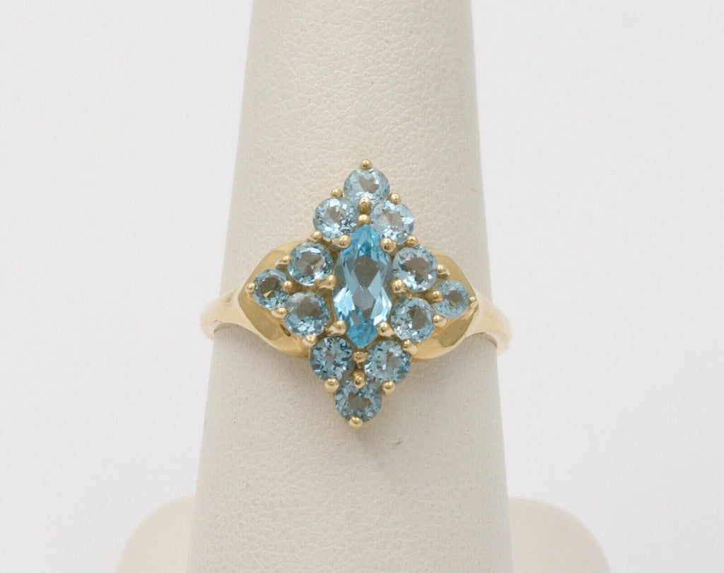 Vintage London Blue Topaz 14K Yellow Gold Navette Cluster Ring