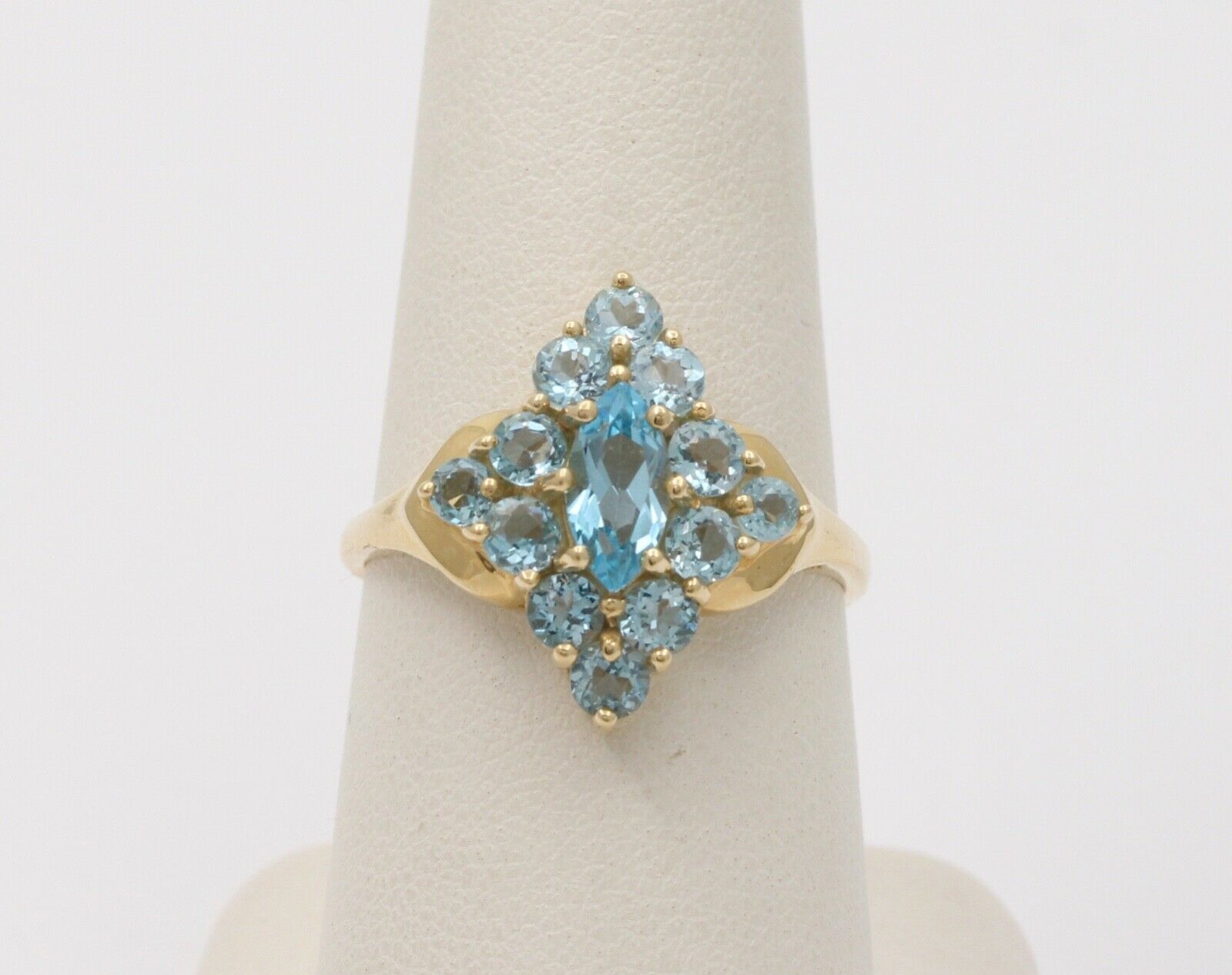 Vintage London Blue Topaz 14K Yellow Gold Navette Cluster Ring