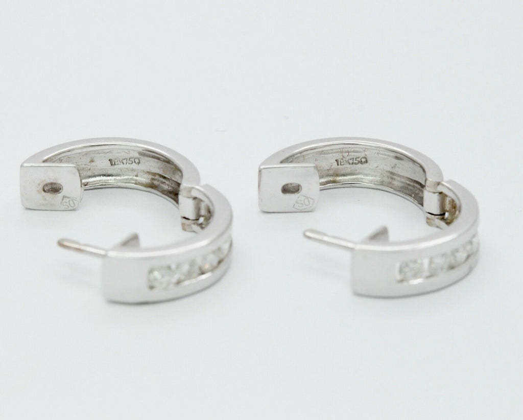 Vintage 18K White Gold Mini Channel-Set 0.84 Cts Diamond Mini Hoop Earrings