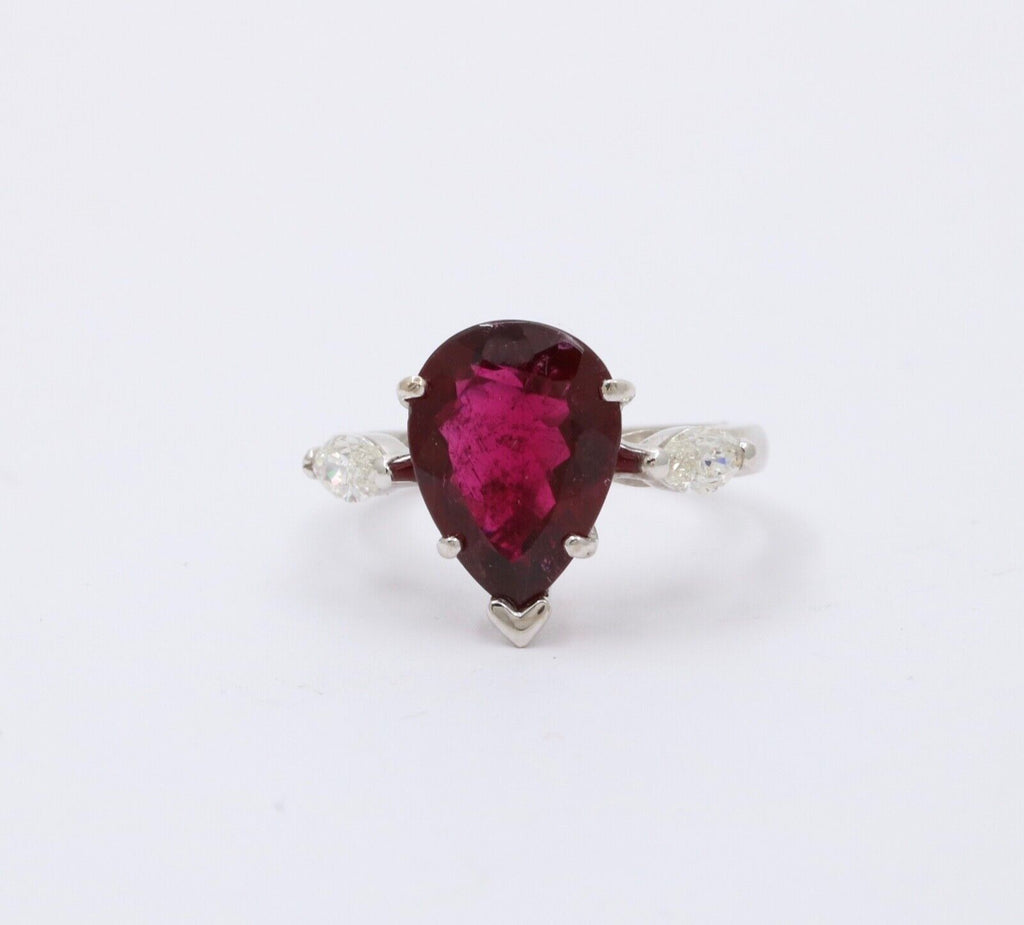 Gorgeous 18K White Gold Rubellite Tourmaline and Diamond Ring