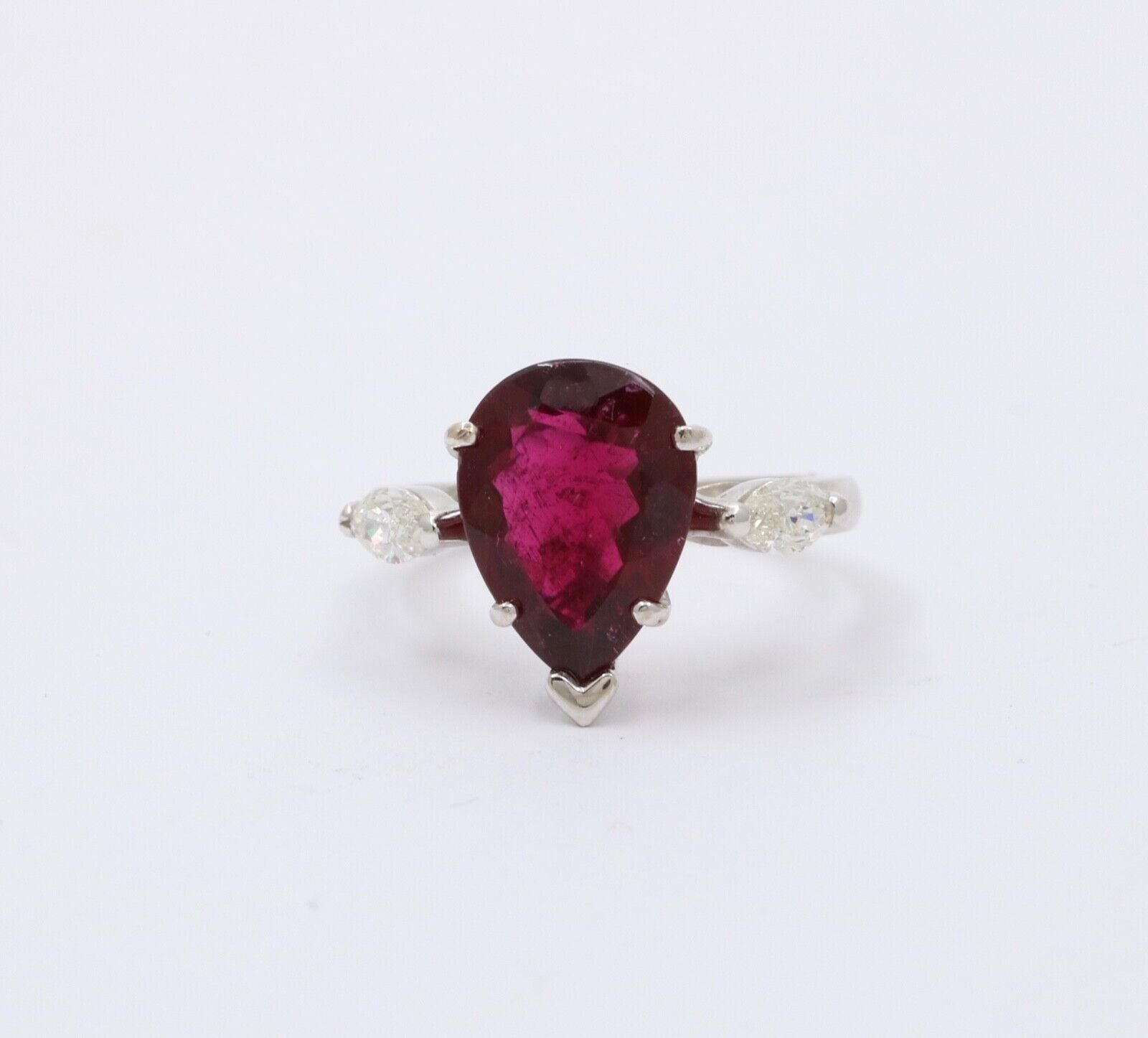 Gorgeous 18K White Gold Rubellite Tourmaline and Diamond Ring