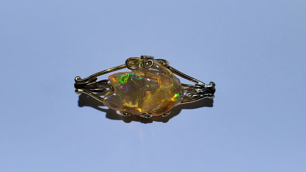 Tiffany and Co. Fire Opal 14K Yellow Gold Vintage Brooch Pin