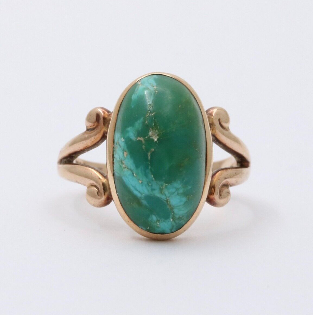 Antique Victorian 14K Yellow Gold Turquoise Ring