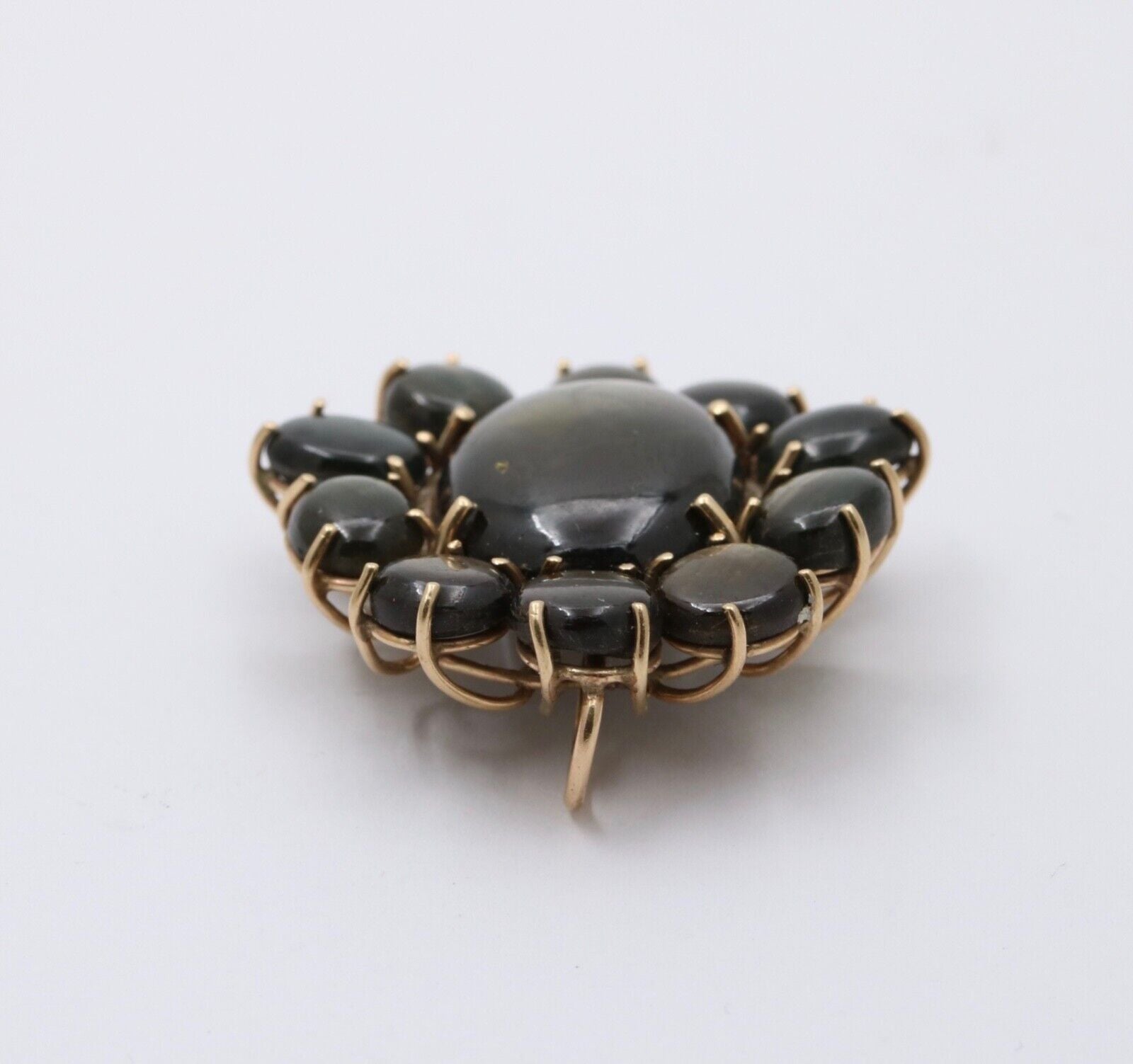 Vintage 14K Gold Black Star Sapphire Flower Pendant , Necklace