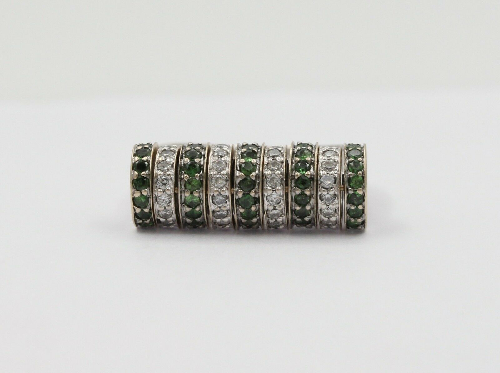 Sonia B 18K White Gold Interactive Diamonds and Green Garnet Movable Ring Band.