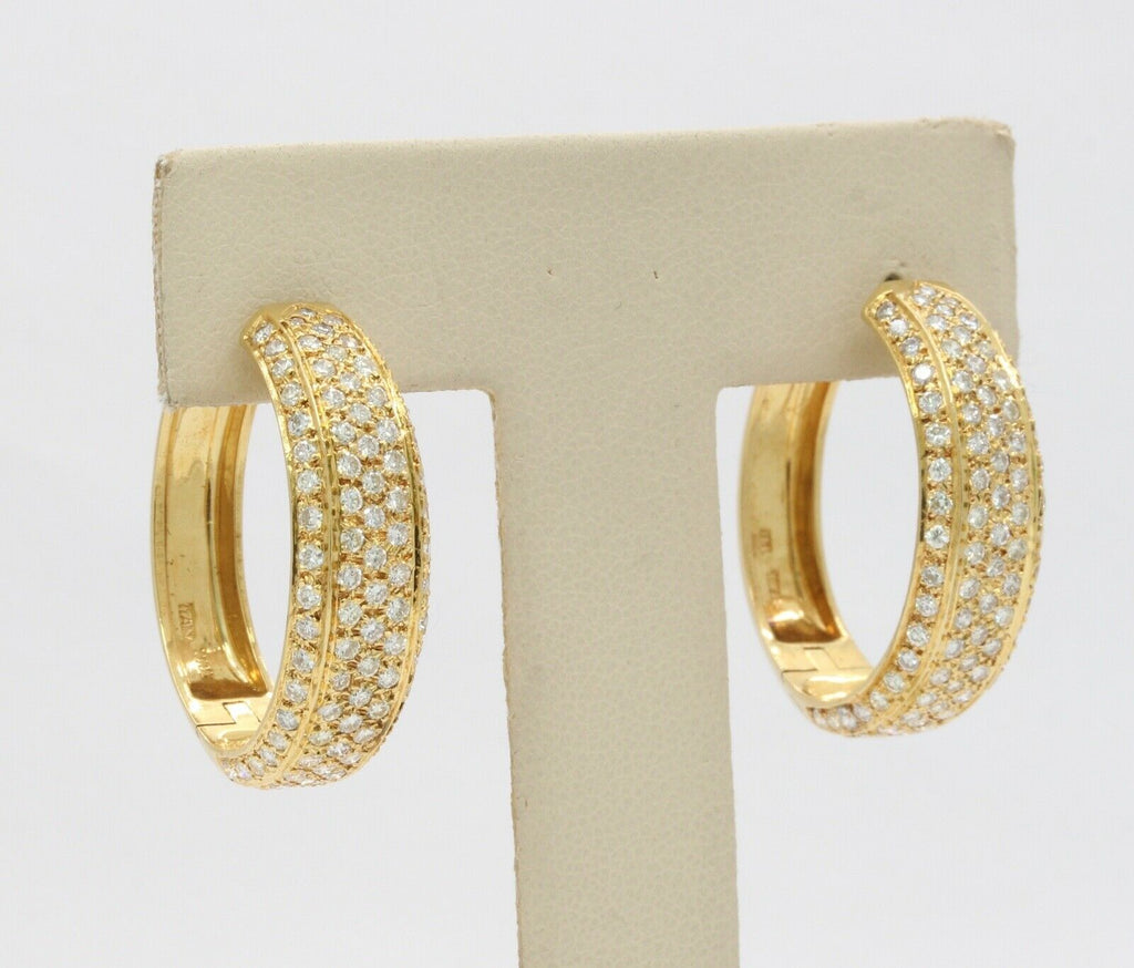 Vintage Ladies Fat 18K Yellow Gold Diamonds Hoop Earrings